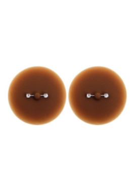 Paire de cache-tétons piercing barre faux diamant peau foncée - XP001F
